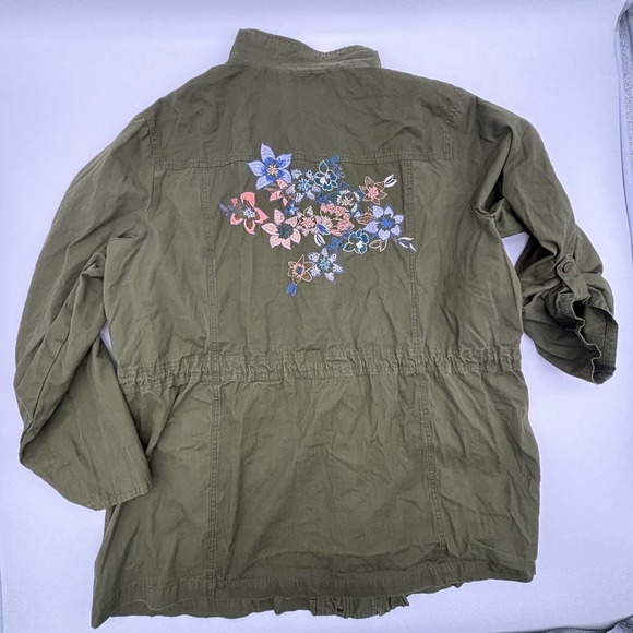 Mark. Womens 2XL Olive Green Floral Embroidered Utility Anorak Jacket Boho - Picture 5 of 13